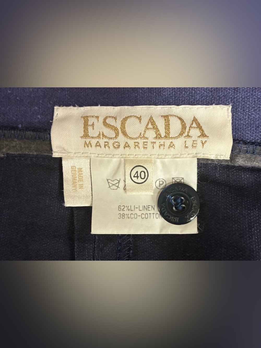 Escada Margaretha Ley Linen Suit Set Blue EU 40 Blazer Pants Vintage Designer - Picture 8 of 9